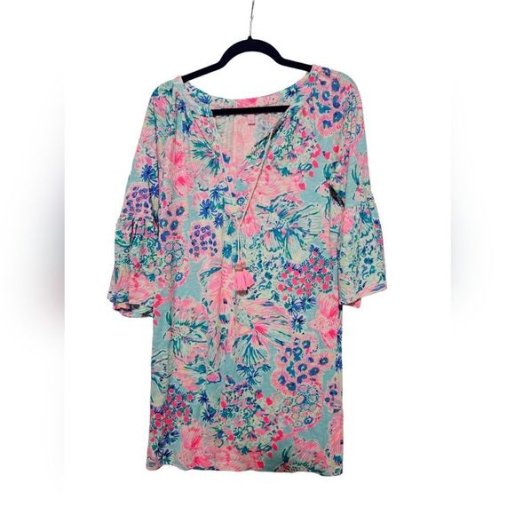 SOLD!!! LILLY PULITZER Del Lago Tunic Dress Cotton Blend Pink and Blue - Small - Picture 1 of 7